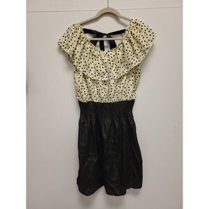 Milano Fashion Dress Size L Polka Dot Ruffle Top Black Skirt Party Cocktail‎